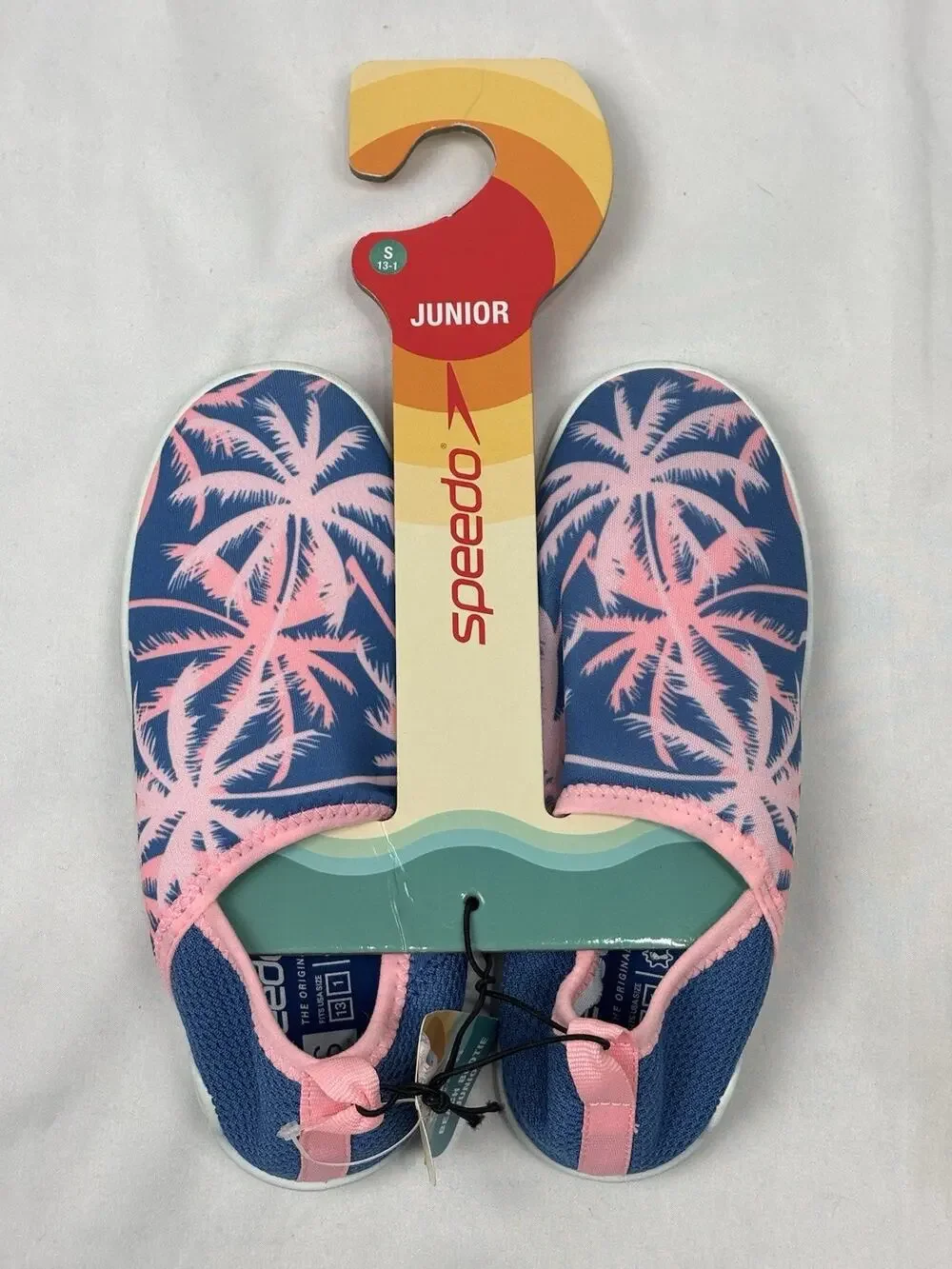 Speedo Junior Beach Bootie Water Shoes, Pink Blue Palm Tropical Beach Sz S 13-1